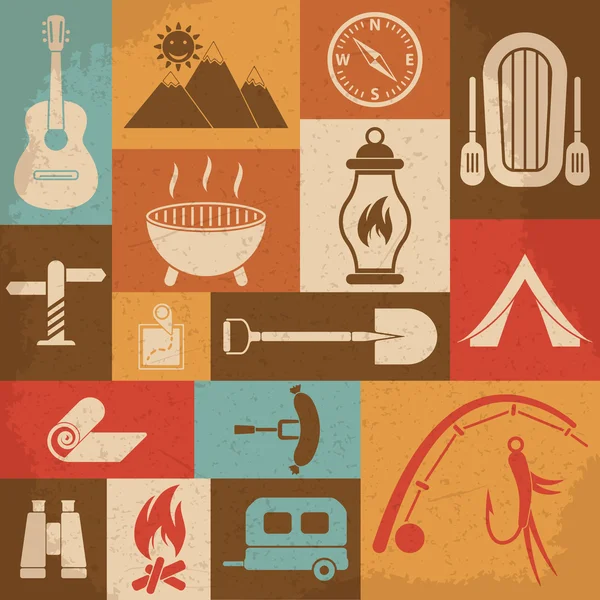 Retro camping icons set. Vector icons — Stock Vector