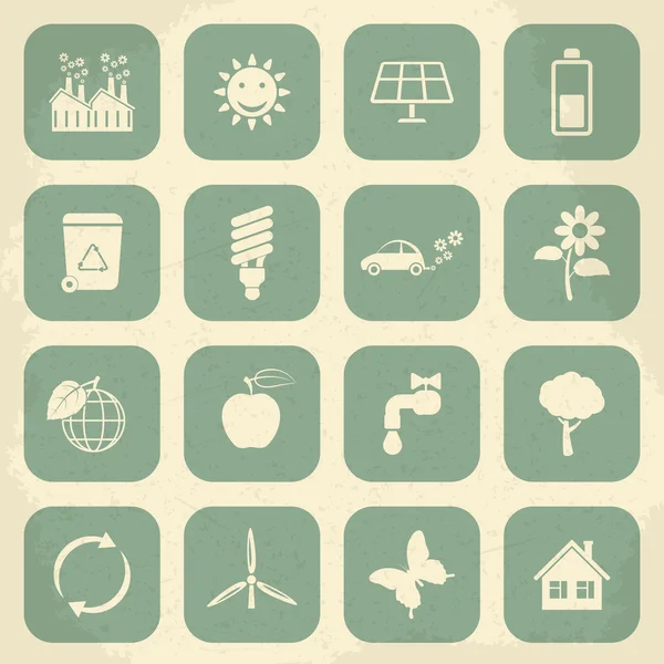 Retro ecologie pictogramserie. Vectorillustratie — Stockvector