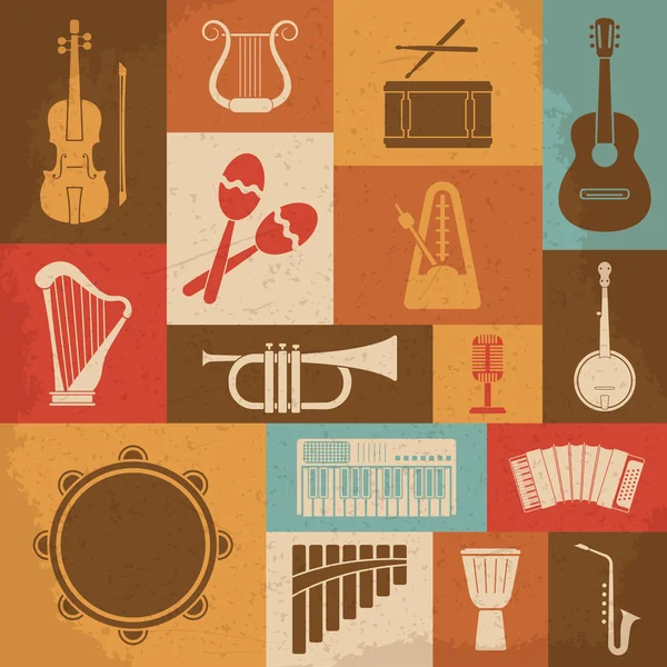 Ícones dos Instrumentos Musicais Retro. Ilustração vetorial — Vetor de Stock