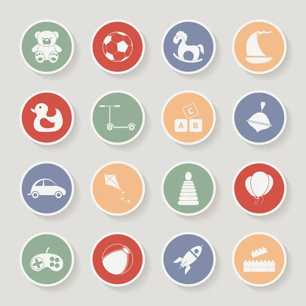 Round childrens toys icon set. Vector illustration — Stock Vector