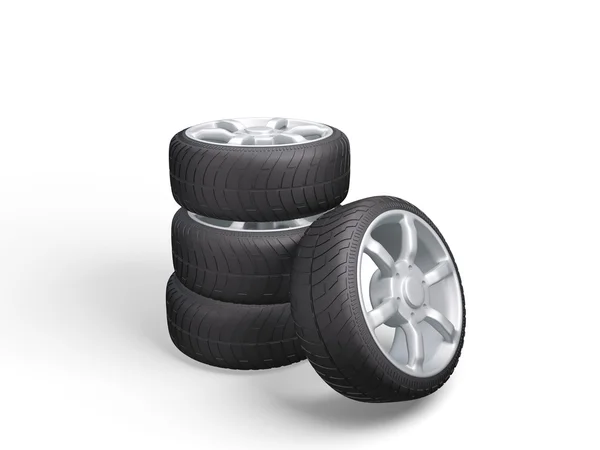 자동차 바퀴입니다. 컨셉 디자인입니다. 흰색 바탕에 3d 렌더링 그림. — 스톡 사진