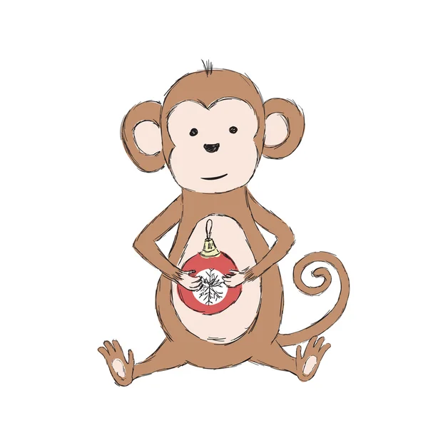 Noel top içinde Paws tutan Çin ay yeni yıl maymun. Vektör çizim — Stok Vektör