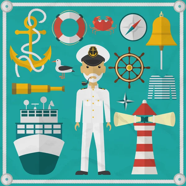 船长和航海平面样式图标。矢量图 — 图库矢量图片