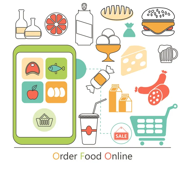 Conceito de vetor plano de entrega de alimentos online. Ilustração vetorial . — Vetor de Stock