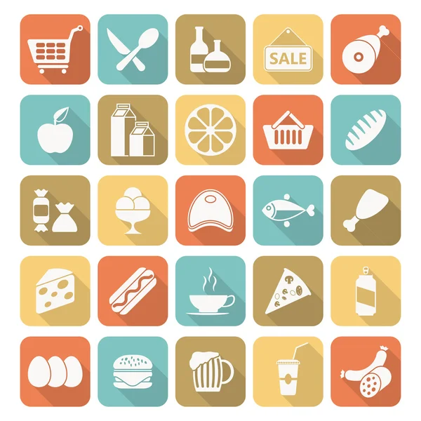 Conjunto de iconos de diseño plano para alimentos y bebidas . — Vector de stock