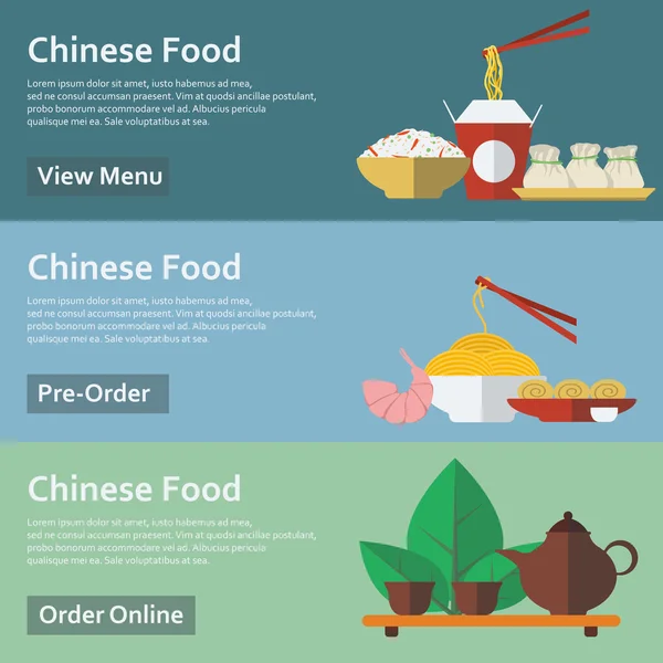 Comida chinesa. Bandeiras web em estilo plano. Ilustração vetorial . — Vetor de Stock