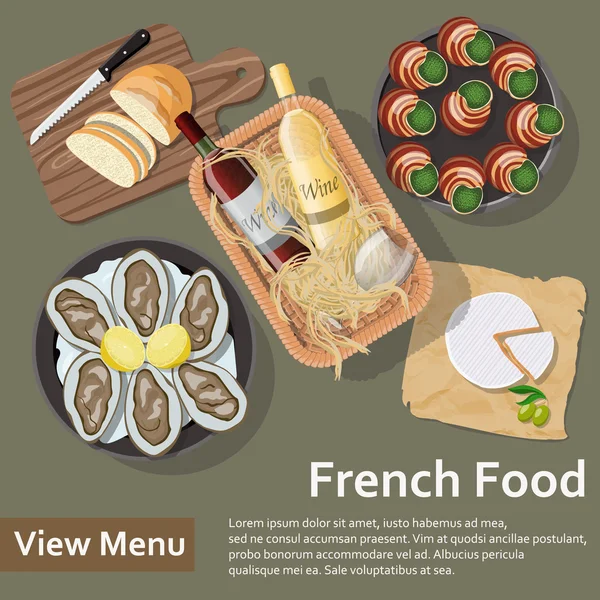 Cibo francese. Stile piatto laico Illustrazione . — Vettoriale Stock