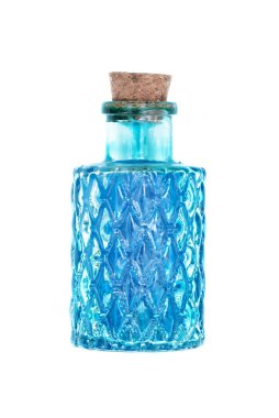 Mavi sihirli iksir beyaz arka planda izole.