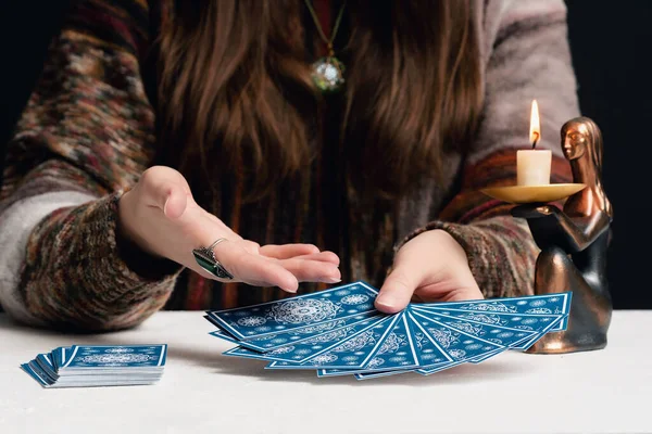 Fortune Teller Reading Future Tarot Cards Close Stock Image