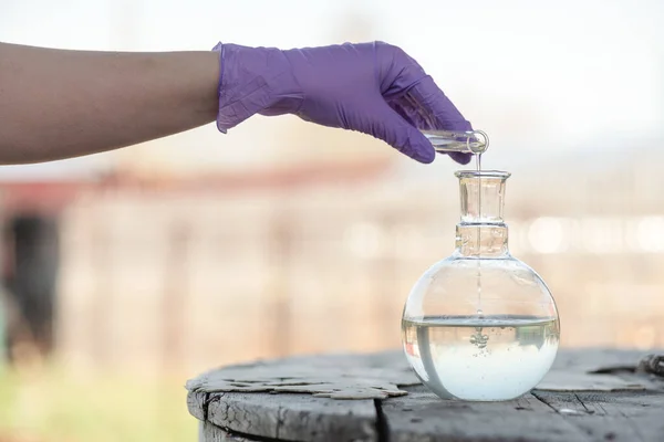 Well Water Pollution Concept Scientist Taking Water Sample Test Close Stock Photo