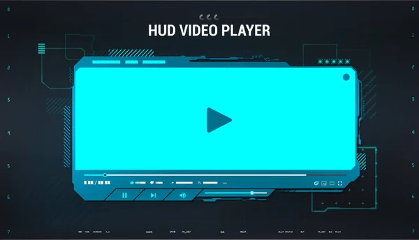 Hi-tech pemutar video dengan gaya HUD. Blue digital mockup media player untuk aplikasi, ui, ux, desain web dan lainnya. Templat Futuristic Video Player. Kulit HUD biru modern. Ilustrasi vektor - Stok Vektor