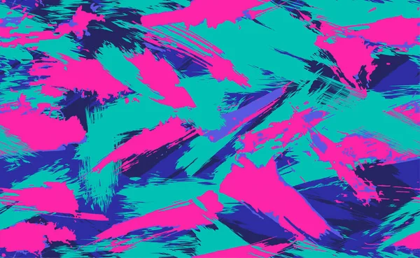 Neon Senza cuciture modello mimetico di pennellate. Camuffamento multicolore in stile cyberpunk con fiori al neon, perfetto per i vestiti. Modello senza cuciture di colpi grunge. Illustrazione vettoriale — Vettoriale Stock