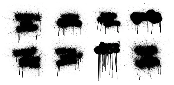 Template Stencil graffiti spray, isolado em fundo branco. Vector spray formas de tinta com manchas e gotas. Modelo de grafite com salpicos pretos com linhas fluidas de tinta. Conjunto de pulverização vetorial —  Vetores de Stock