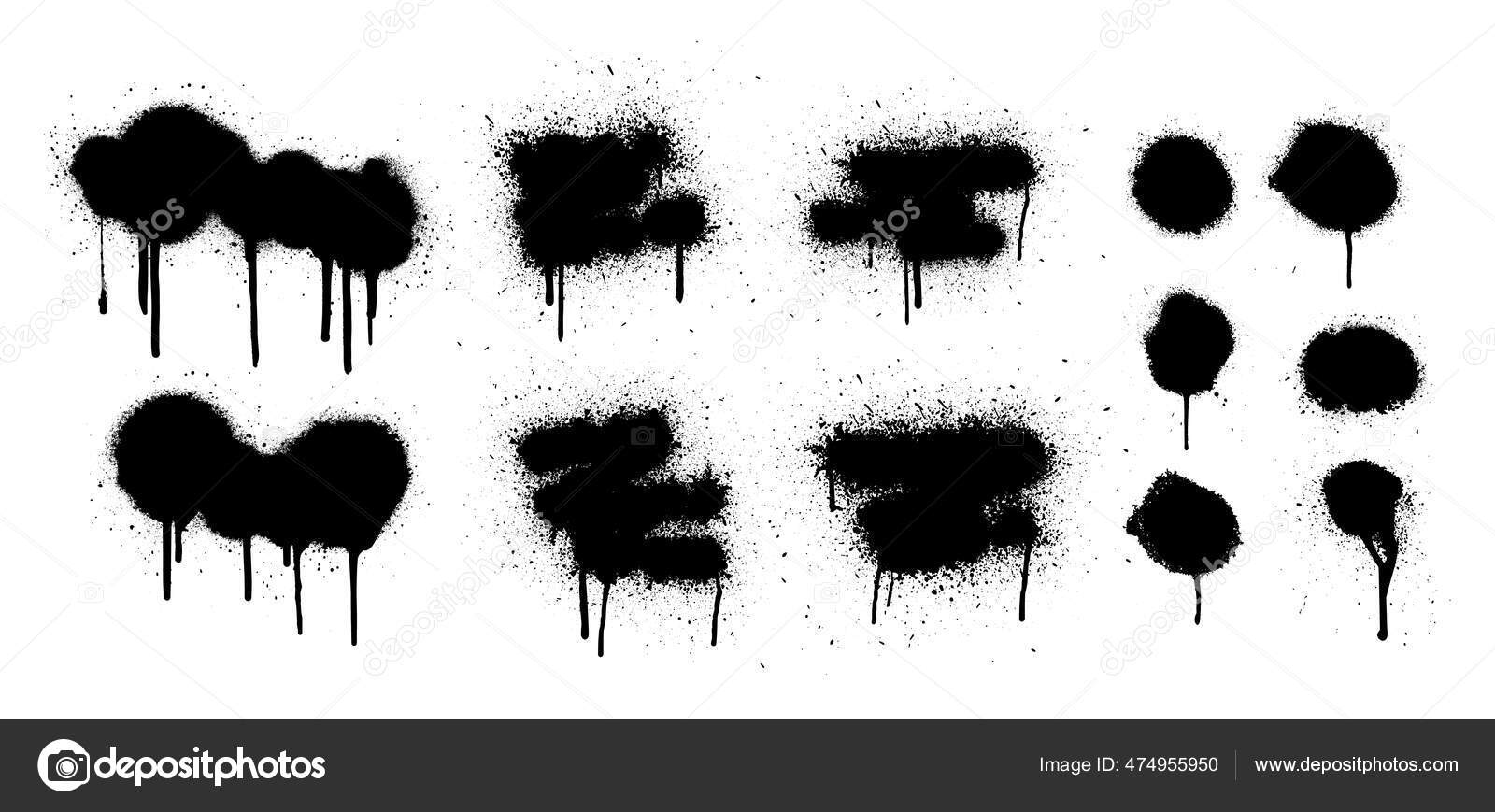 Black Paint Spray Graffiti with Splatter and Drips, Vectors