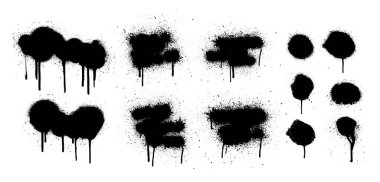 Elle çizilmiş grafiti şablonu. Dökme mürekkebi ve beyaz bir arka planda boya damlaları. Grunge grafik kalıpları. Kirli duvar yazısı sprey etkisi. Sokak sanatı. Vektör koleksiyonu