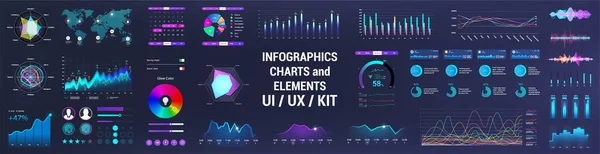 彩色的UI, UX, GUI接口元素集合.仪表板用户界面元素。图形收集-图表,信息图表,图表,图形为用户界面, UX或网络和移动电话应用程序.矢量集 — 图库矢量图片