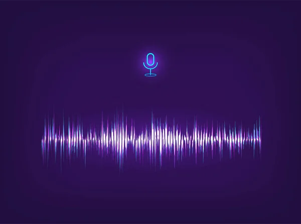 Asistente de voz AI y ecualizador de reconocimiento de sonido. Concepto futurista de ondas sonoras. Forma de onda de audio de frecuencia futurista y onda de música. Tecnología de IA de alta tecnología. Control de voz del micrófono. Vector — Vector de stock
