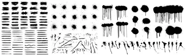 Колекція чорного чорнила, намальована вручну. Гранд векторна коробка з розпилювачем графіті, пензлем, бризками, лініями маркерів, пензлем для фарби, каракулем та іншими. Малювати чорну колекцію, ескіз, текстуру деревного вугілля — стоковий вектор