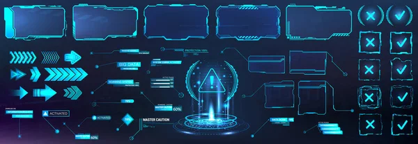 Futuristic frame border in HUD style for GUI, UI, UX and Web design. Callouts, arrows, labels, information call box bars, arrows and frame screen. Futuristic User Interface layout template. HUD set — Image vectorielle