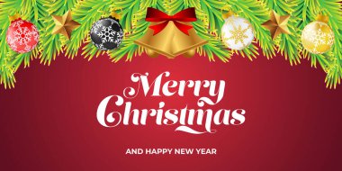 Mutlu Noeller arkaplan vektörü. Dekoratif illüstrasyonlu Noel vektör arka planı. Mutlu Noeller ve mutlu yeni yıl vektör tasarım şablonu poster, tebrik kartı, afiş
