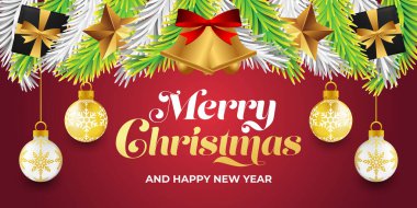 Mutlu Noeller arkaplan vektörü. Dekoratif illüstrasyonlu Noel vektör arka planı. Mutlu Noeller ve mutlu yeni yıl vektör tasarım şablonu poster, tebrik kartı, afiş