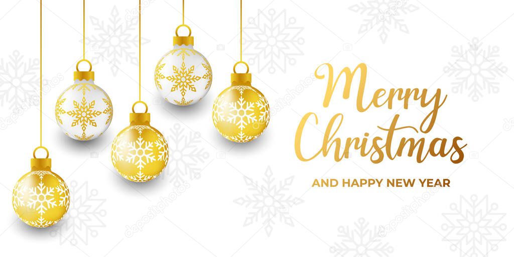 Merry Christmas Banner Background vector. Christmas Background with Realistic Christmas Balls decoration. Merry christmas and Happy new year vector design template for poster, greeting card, banner