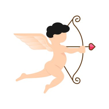 Aşk tanrısı melek simgesi logo vektör çizim şablonu. Sevgililer günü için aşk tanrısı silueti vektör çizimi, düğün, tebrik kartı. Eros vektör çizimi beyaz arkaplanda izole edildi.