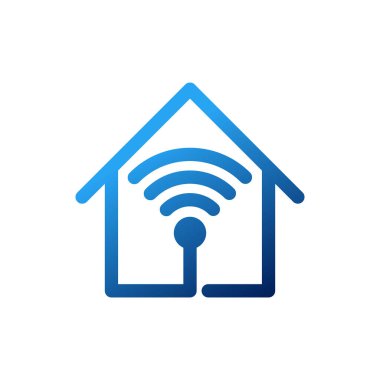 Akıllı Ev Bağlantısı Simgesi Logo Vektörü tasarım illüstrasyonu. Kablosuz bağlantı kavramına sahip akıllı ev logosu simgesi. Moda Akıllı Ev vektör simgesi web sitesi, sembol, logo, işaret, uygulama, UI için düz tasarım