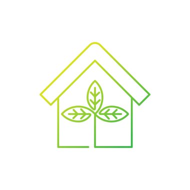 Yeşil Eko Ev Logosu Simgesi Vektör tasarım illüstrasyonu. Ekoloji ev logosu tasarım konsepti vektör şablonu. Web sitesi, sembol, logo, simge, işaret, uygulama, UI için Eko Akıllı Ev vektör simgesi tasarımı