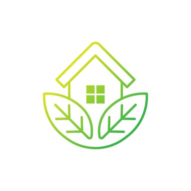 Yeşil Eko Ev Logosu Simgesi Vektör tasarım illüstrasyonu. Ekoloji ev logosu tasarım konsepti vektör şablonu. Web sitesi, sembol, logo, simge, işaret, uygulama, UI için Eko Akıllı Ev vektör simgesi tasarımı