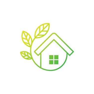 Yeşil Eko Ev Logosu Simgesi Vektör tasarım illüstrasyonu. Ekoloji ev logosu tasarım konsepti vektör şablonu. Web sitesi, sembol, logo, simge, işaret, uygulama, UI için Eko Akıllı Ev vektör simgesi tasarımı