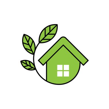 Yeşil Eko Ev Logosu Simgesi Vektör tasarım illüstrasyonu. Ekoloji ev logosu tasarım konsepti vektör şablonu. Web sitesi, sembol, logo, simge, işaret, uygulama, UI için Eko Akıllı Ev vektör simgesi tasarımı