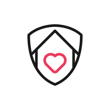 Ev Logosu Simgesi Vektör tasarım illüstrasyonunda kal. Aşk ikonu tasarım konseptiyle ev. Kalp şekli simgelerine sahip ev, Corona virüsü (COVID-19) salgını sırasında 