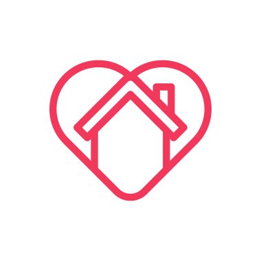 Ev Logosu Simgesi Vektör tasarım illüstrasyonunda kal. Aşk ikonu tasarım konseptiyle ev. Kalp şekli simgelerine sahip ev, Corona virüsü (COVID-19) salgını sırasında 