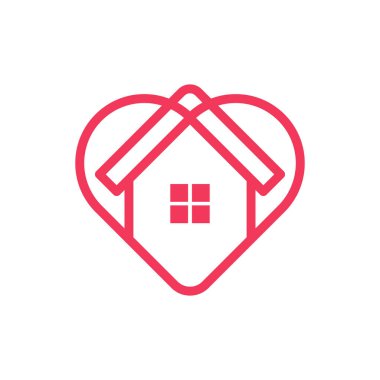 Ev Logosu Simgesi Vektör tasarım illüstrasyonunda kal. Aşk ikonu tasarım konseptiyle ev. Kalp şekli simgelerine sahip ev, Corona virüsü (COVID-19) salgını sırasında 