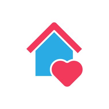 Ev Logosu Simgesi Vektör tasarım illüstrasyonunda kal. Aşk ikonu tasarım konseptiyle ev. Kalp şekli simgelerine sahip ev, Corona virüsü (COVID-19) salgını sırasında 