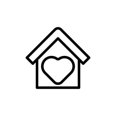 Ev Logosu Simgesi Vektör tasarım illüstrasyonunda kal. Aşk ikonu tasarım konseptiyle ev. Kalp şekli simgelerine sahip ev, Corona virüsü (COVID-19) salgını sırasında 