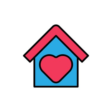 Ev Logosu Simgesi Vektör tasarım illüstrasyonunda kal. Aşk ikonu tasarım konseptiyle ev. Kalp şekli simgelerine sahip ev, Corona virüsü (COVID-19) salgını sırasında 