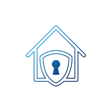 Ev Güvenlik Logosu Simgesi vektör tasarımı çizimi. House and Emlak için Shield Logo ikonu tasarım konsepti olan Ev Güvenliği. Akıllı Ev Güvenli tasarımı web sitesi, sembol, logo, simge, uygulama, UI.