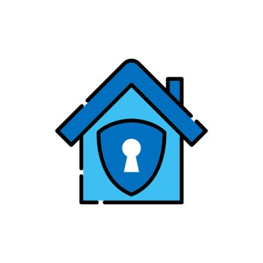 Ev Güvenlik Logosu Simgesi vektör tasarımı çizimi. House and Emlak için Shield Logo ikonu tasarım konsepti olan Ev Güvenliği. Akıllı Ev Güvenli tasarımı web sitesi, sembol, logo, simge, uygulama, UI.