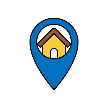 Ev Logosu vektör tasarımı çizimi. Ev, Emlak, Bina, Daire, İnşaat ve Mimarlık için Konum Tasarım Konsepti. Modern Ev Konumu tasarım kavramı.