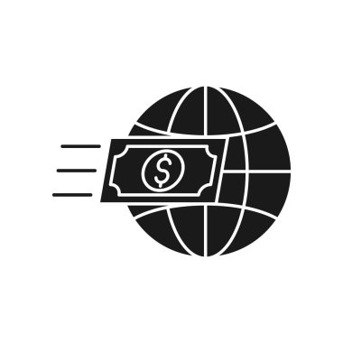 Globe simge vektör tasarımlı para. Bankacılık, Finans, Para ve Ticaret Yatırım Şirketi web sitesi, sembol, simge, simge, işaret, Uygulama UI şablonu için Dolar Para nakit ikonu tasarımı konsepti.