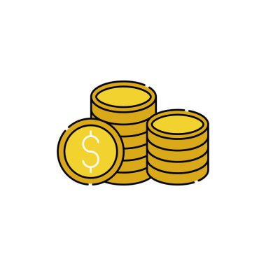 Sikke ikonu Vektör İllüstrasyonu. Dolar Parası ikonu vektör tasarımı Ödeme, Finans, Para ve Ticaret Şirketi için. Para Sikkeleri vektör düz tasarımı web sitesi, sembol, işaret, Uygulama UI