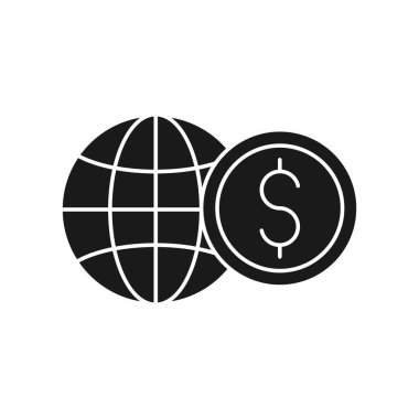 Globe simgesi vektör tasarımlı sikke. Bankacılık, Finans, Para ve Ticaret Yatırım İşletmeleri web sitesi, sembol, simge, simge, işaret, Uygulama UI şablonu için Dolar Sikkesi tasarımı kavramı.