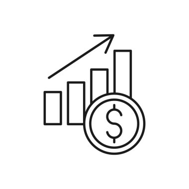 Para Çizelgesi Simgesi Vektörü. Ödeme, Finans, Para ve Ticaret İşletmeleri web sitesi, sembol, simge, simge, işaret, Uygulama UI için yükselen ve düşen dolar vektör tasarımı kavramının grafiksel çıtayı