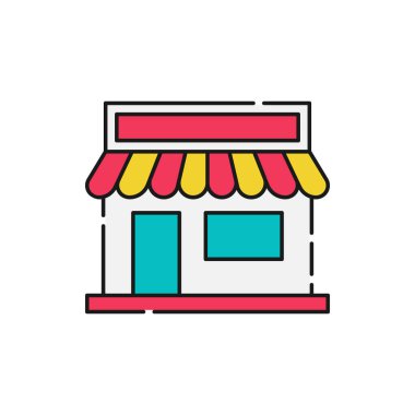 Simge Vektör Tasarım İllüstrasyonunu Kaydet. E-ticaret, çevrimiçi mağaza ve pazar yeri için ikon vektör tasarımı. Web sitesi, mobil, logo, sembol, düğme, işaret, uygulama UI için pazar mağaza simgesi vektörü