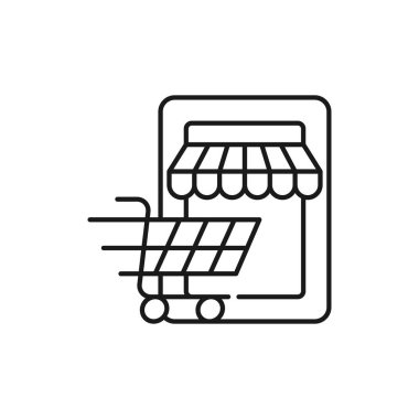 Çevrimiçi Mağaza simgesi Vektör Tasarımı İllüstrasyonu E-ticaret, çevrimiçi mağaza ve pazar yeri web sitesi, mobil, logo, sembol, düğme, işaret, uygulama UI için Modern Online Alışveriş ikonu vektör tasarımı kavramı