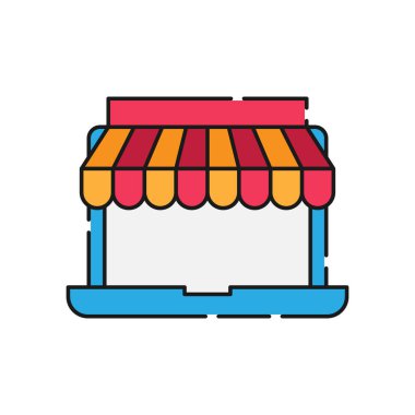 Çevrimiçi Mağaza simgesi Vektör Tasarımı İllüstrasyonu E-ticaret, çevrimiçi mağaza ve pazar yeri web sitesi, mobil, logo, sembol, düğme, işaret, uygulama UI için Modern Online Alışveriş ikonu vektör tasarımı kavramı