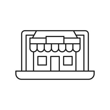 Çevrimiçi Mağaza simgesi Vektör Tasarımı İllüstrasyonu E-ticaret, çevrimiçi mağaza ve pazar yeri web sitesi, mobil, logo, sembol, düğme, işaret, uygulama UI için Modern Online Alışveriş ikonu vektör tasarımı kavramı