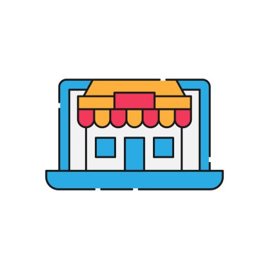 Çevrimiçi Mağaza simgesi Vektör Tasarımı İllüstrasyonu E-ticaret, çevrimiçi mağaza ve pazar yeri web sitesi, mobil, logo, sembol, düğme, işaret, uygulama UI için Modern Online Alışveriş ikonu vektör tasarımı kavramı